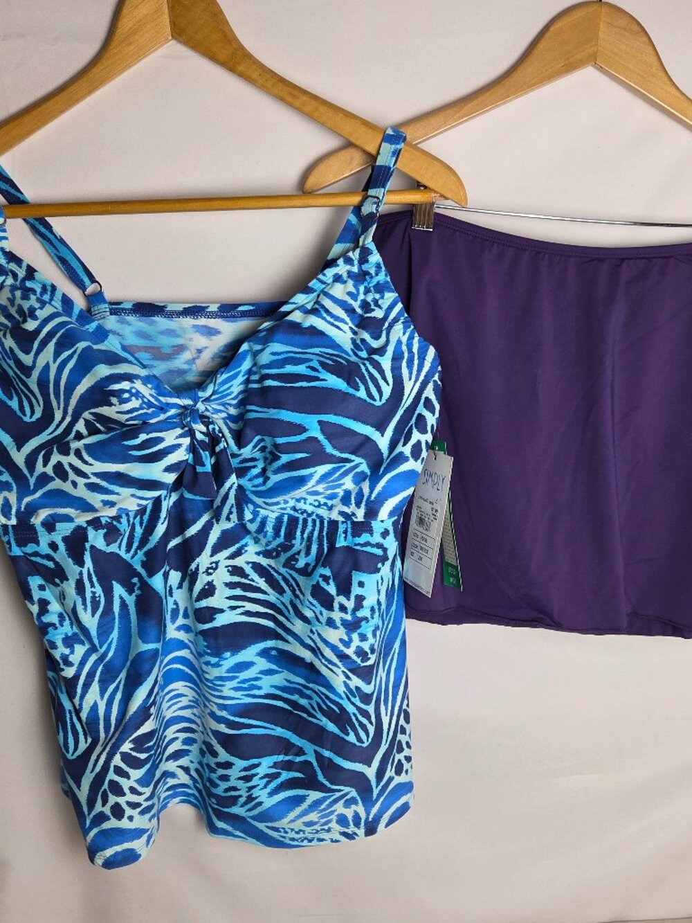 Simply Sole Plus Size 20W Tankini Swimsuit Set Blue Underwire Skirted Bottoms